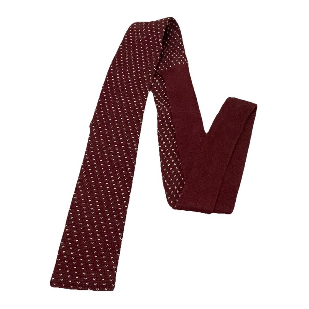 VTG 80s Guy Laroche Paris Cravates Maroon Necktie Square Cotton Skinny Tie Retro